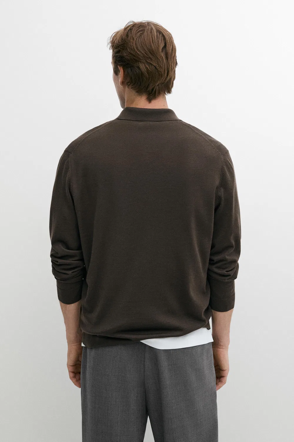 Поло-свитер Massimo Dutti 100% Merino Wool Knit, темный хаки — фото 4
