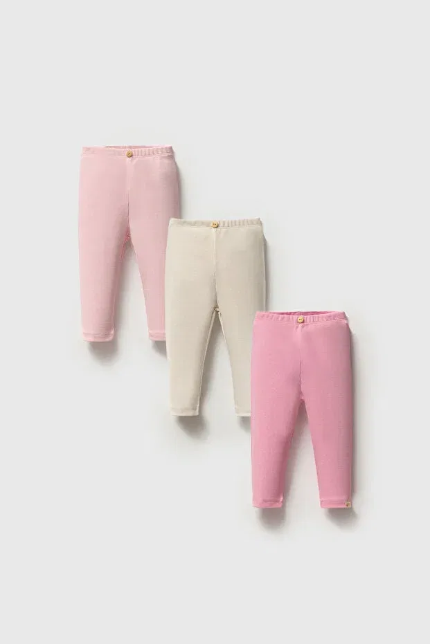 Детские леггинсы для девочек хлопковые 3-шт. Alya&Alin Baby, Pudra-Beige-Pink