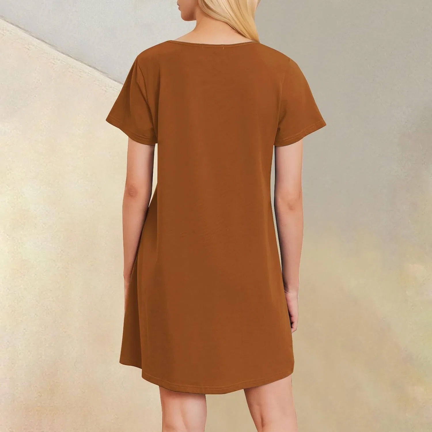 Женское летнее мини-платье с коротким рукавом Dresses, Light Brown — фото 4