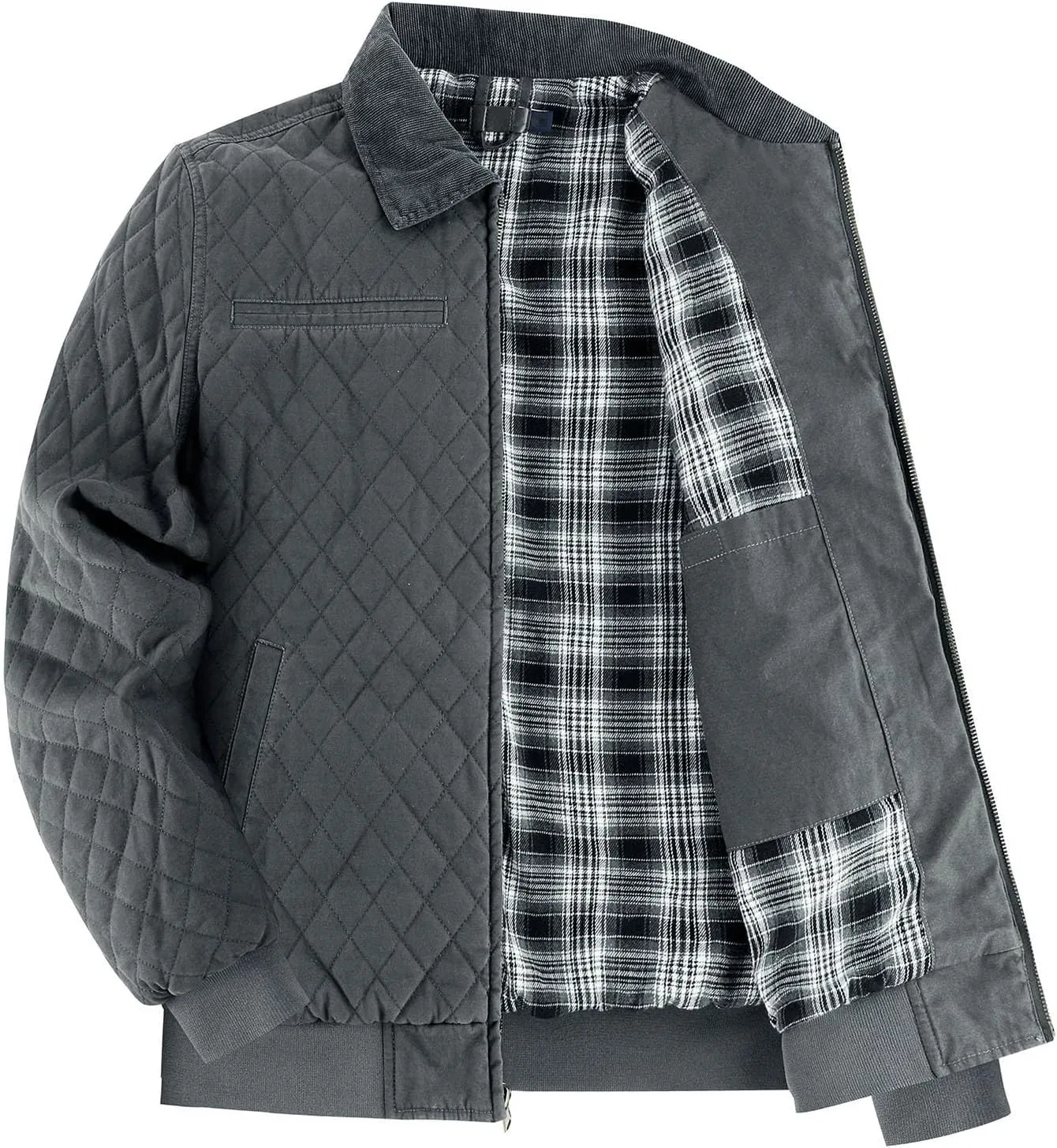 Мужская куртка-бомбер на молнии с воротником-стойкой, Plaid Lined, серый — фото 2