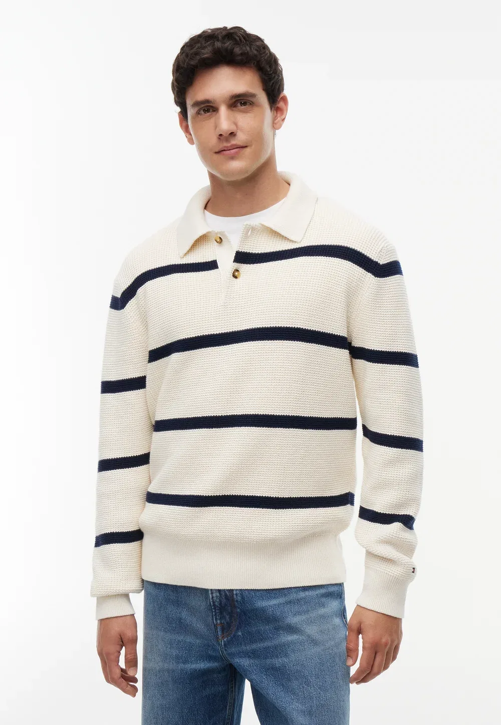 Вафельная структура для регби - джемпер Tommy Hilfiger, Ivory Petal/Carbon Navy