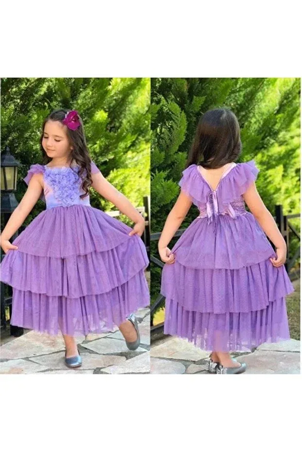 Детское платье из фатина с цветочным принтом Nisaykids, Purple — фото 3