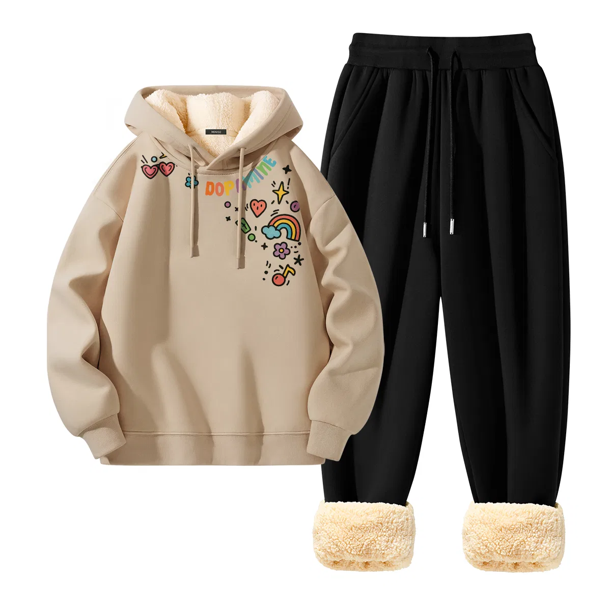 Детский комплект из худи и брюк с капюшоном MINISO, Khaki + Black