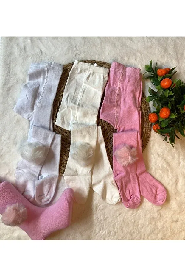 Детские колготки для девочек хлопковые 3 шт Eses Bebe, White-Pink-Ecru