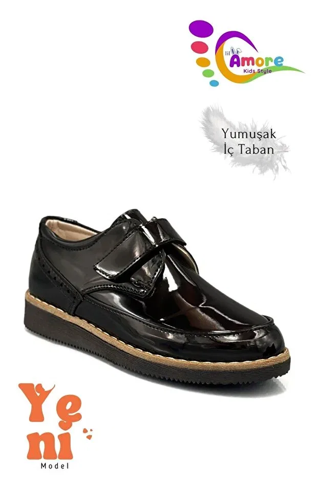 Детские туфли для мальчиков с коротким каблуком Lil Amore, Patent Leather Black — фото 3