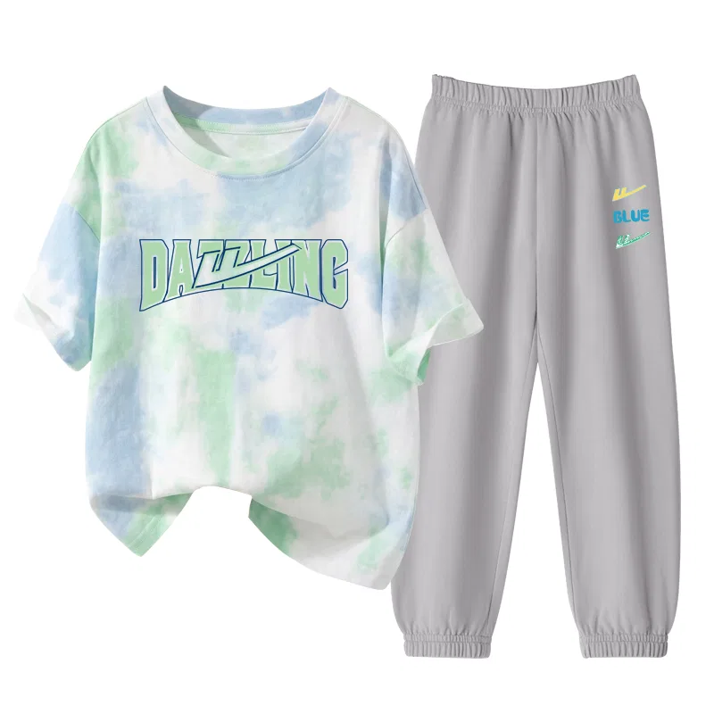 Детский спортивный комплект с круглым вырезом тонкий растяжимый Blue Green/H Green Black English-Gray/H Three-Color K WARRIOR