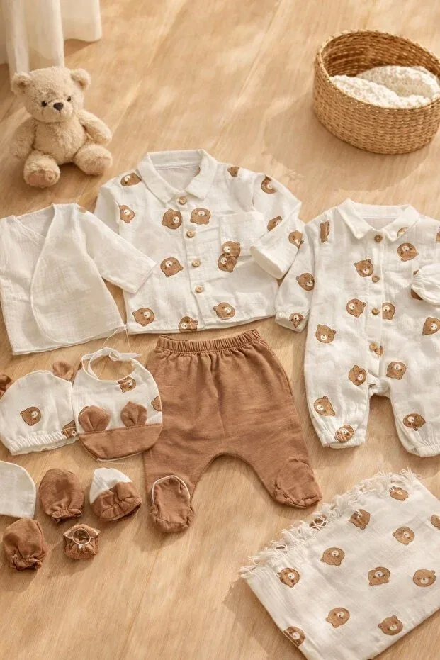Детский комплект для выписки из муслина с принтом Teddy Bear Arin Baby, Brown