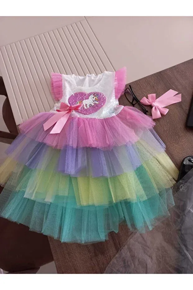 Детское платье для девочек с принтом Unicorn patterned children's dress Esmacamoda, Lila — фото 4