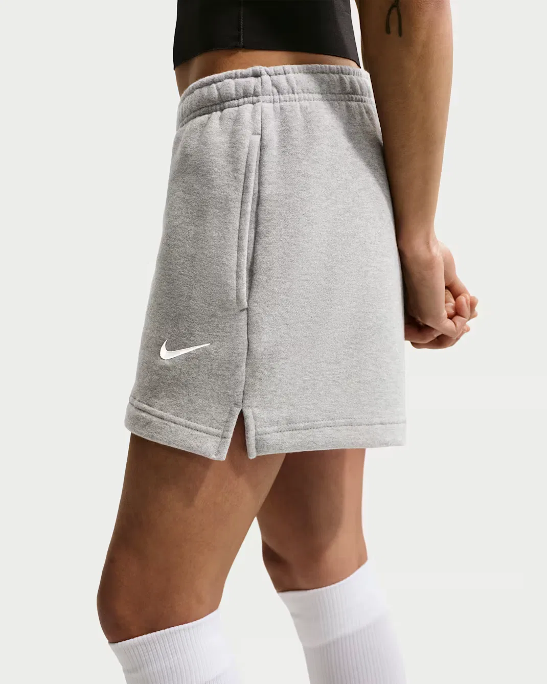 Женские шорты со средней посадкой Nike Studio Fleece Medium Weight, Dark Grey Heather/Sail — фото 3