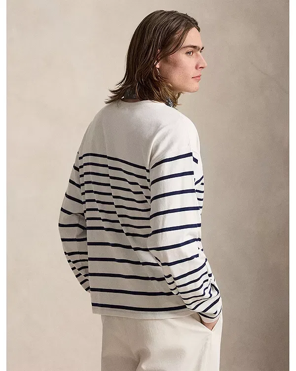 Мужской свитер с принтом Relaxed Fit Stripe Jersey Sweater Polo Ralph Lauren, Navy Multi — фото 3
