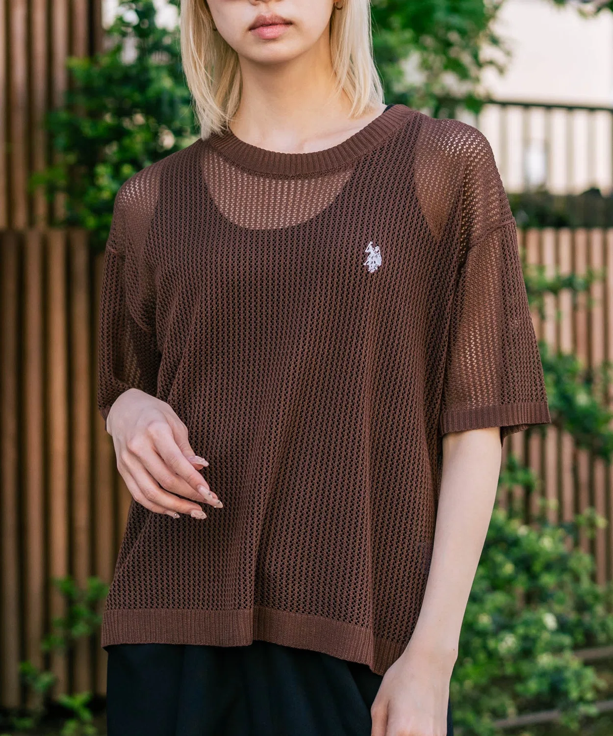 Женский летний полупрозрачный свитер-футболка с длинным рукавомU.S. POLO ASSN., Brown