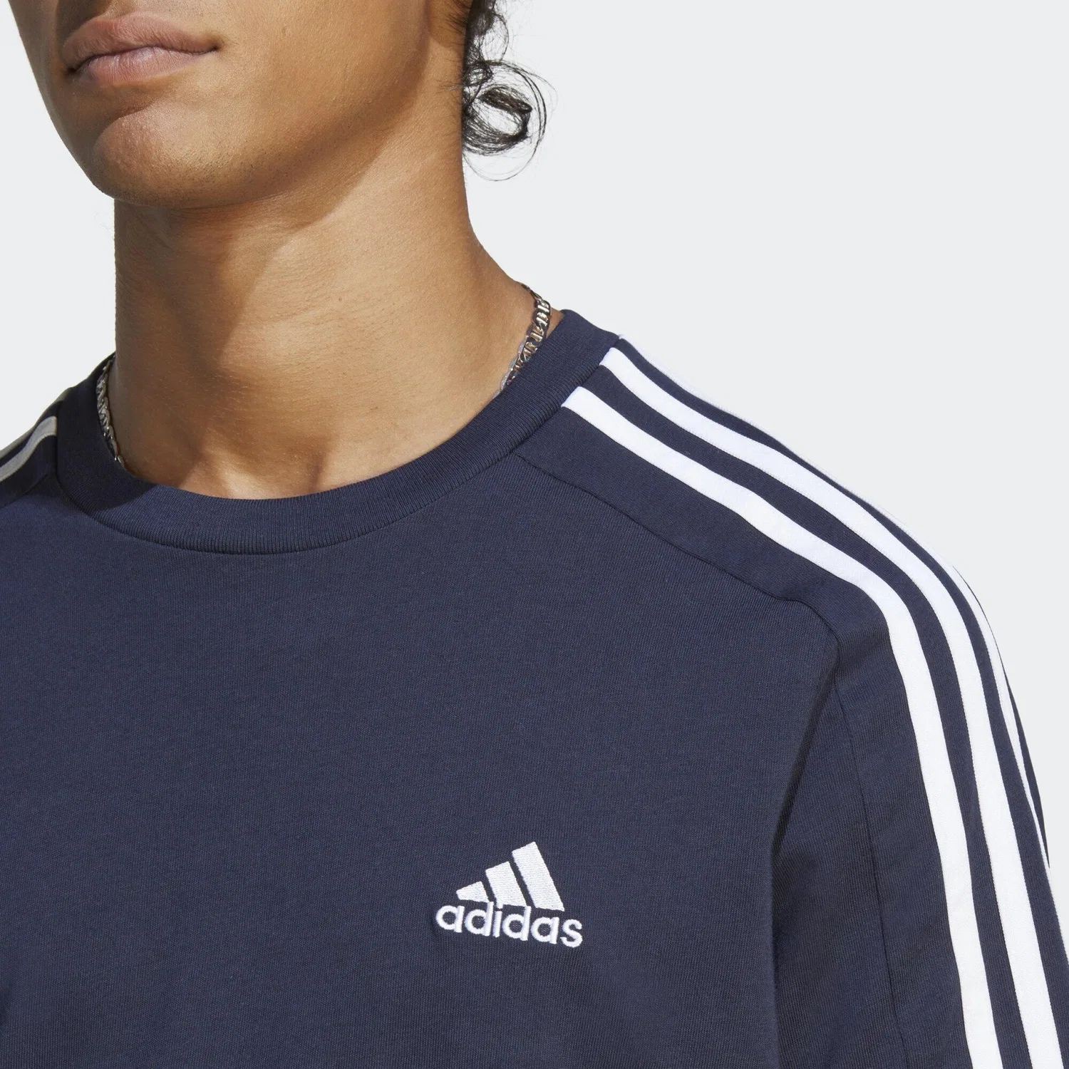 Мужская футболка с длинным рукавом Essentials Single Jersey 3-Streifen T-Shirt Adidas, Navyblau Weiss Blau — фото 4