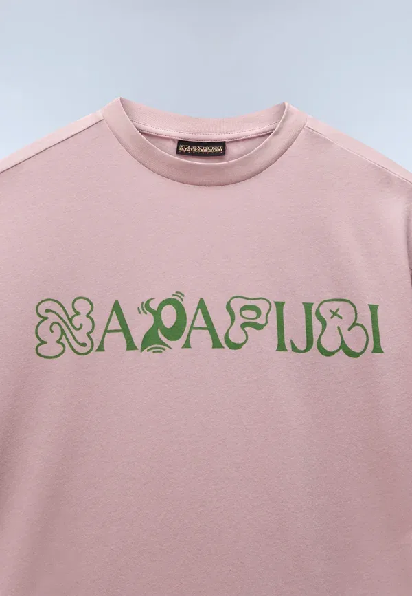 Футболка хлопковая с принтом Napapijri Pink Woodrose, розовый — фото 3
