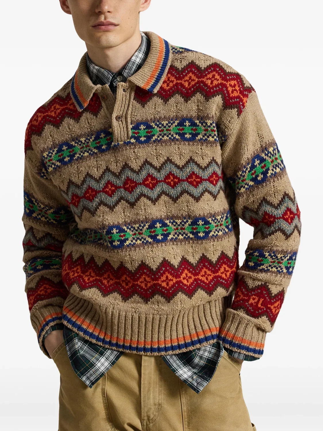 Свитер поло Fair Isle из шерсти Polo Ralph Lauren, коричневый — фото 2