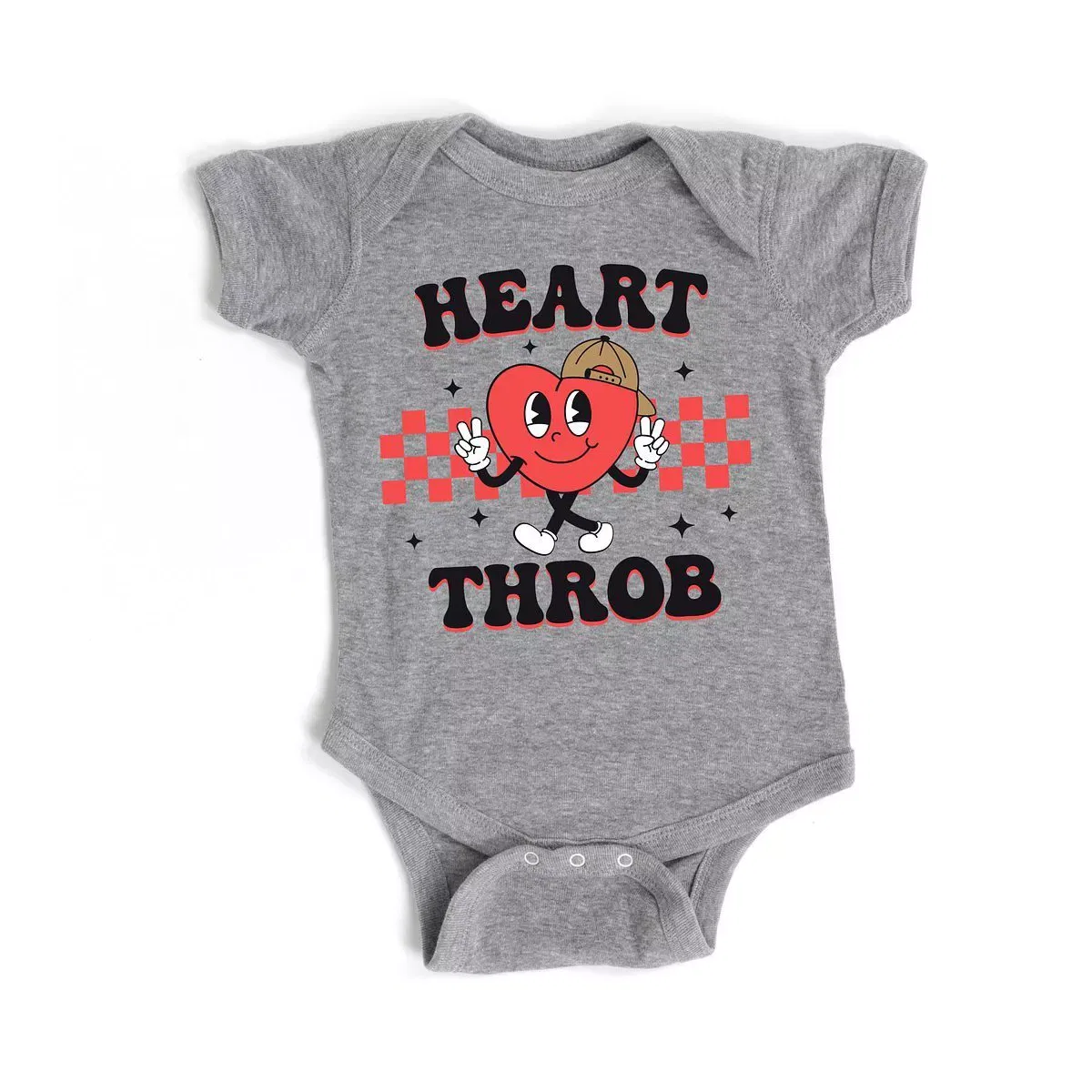 Детский боди с коротким рукавом Checkered Heart Throb The Juniper Shop, Heather Grey