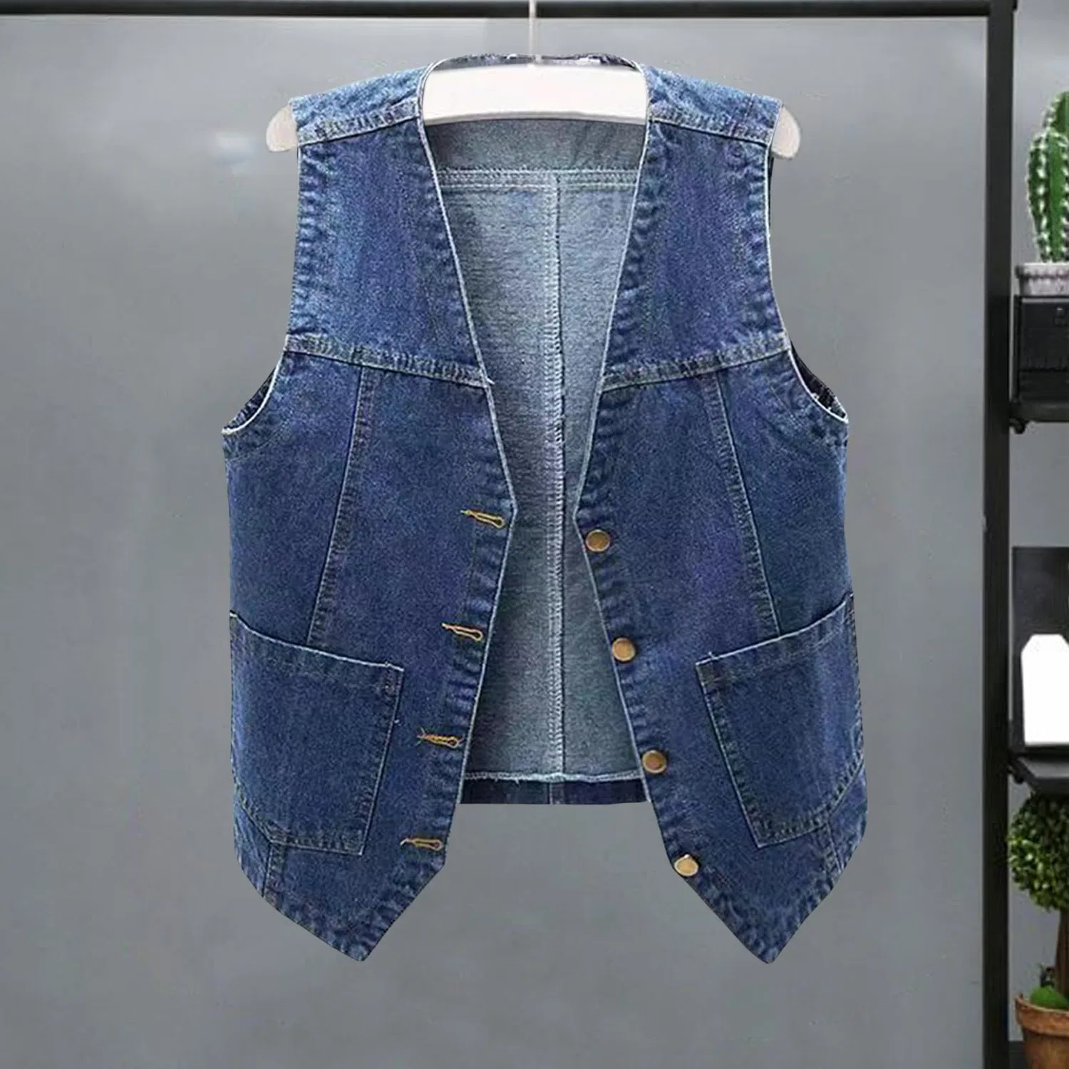 Женский безрукавный жилет с карманом Donne Autunno Tinta unita Con Tasca Allentato Casual Senza Maniche Gilet Fuzzy Vest, Blu scuro — фото 2