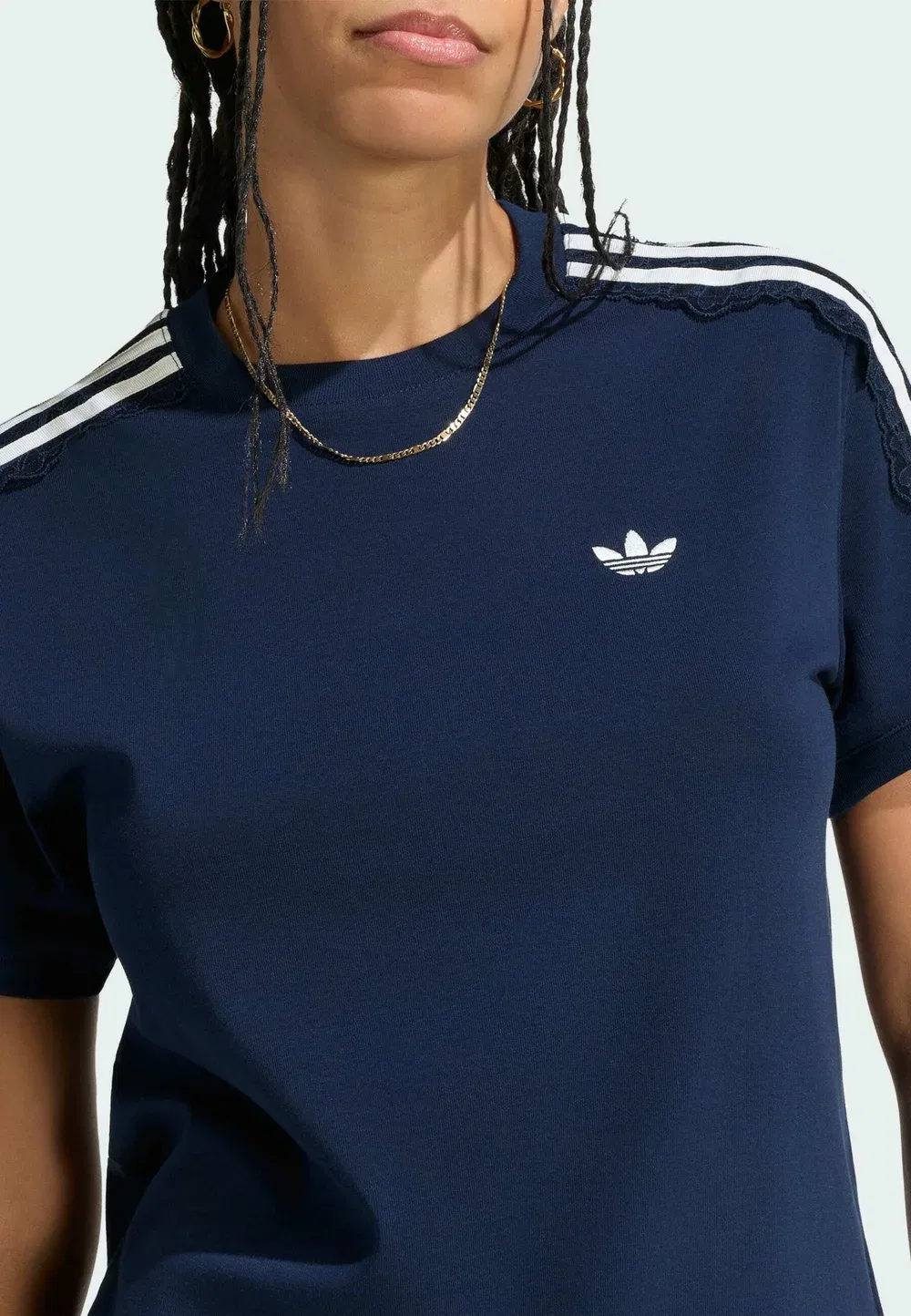 Футболка с кружевом и тремя полосками - футболка с принтом Adidas Originals, Collegiate Navy — фото 4