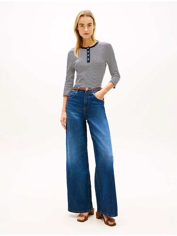 Футболка с длинным рукавом, хлопковая, Henley Neck TOMMY HILFIGER, Navy — фото 3