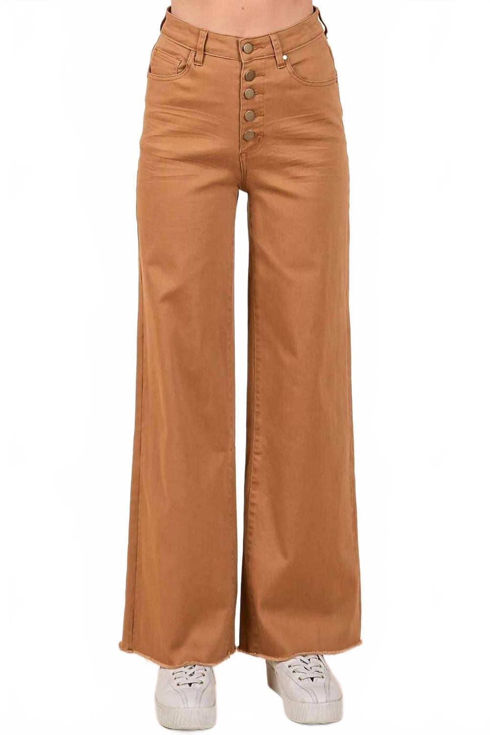 

Mittoshop Брюки из саржи с высокой талией, застежкой на пуговицы и широкими штанинами, цвет верблюжий