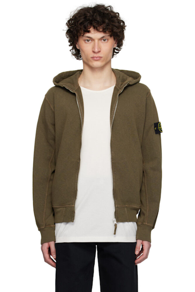

Толстовка с капюшоном цвета хаки Malfilé из флиса с эффектом старого цвета Stone Island