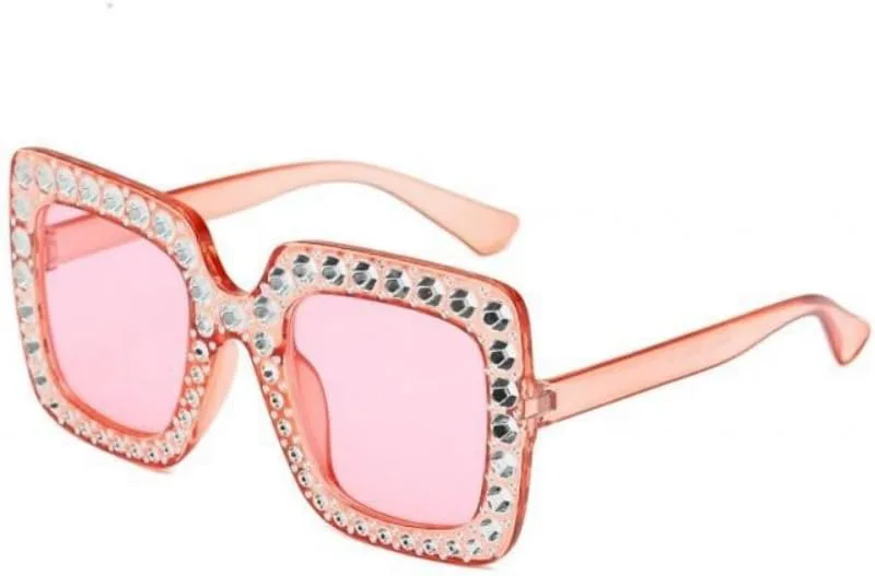 

Большие солнцезащитные очки с цирконами для женщин, квадратная широкая оправа, ретро-стиль, модные, с защитой от УФ-излучения, матовые Generic, Orange Pink