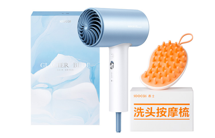 

Фен H5 1800 Вт с отрицательными ионами для ухода за волосами Soocas, H5 Glacier Blue + Shampoo Massage Comb