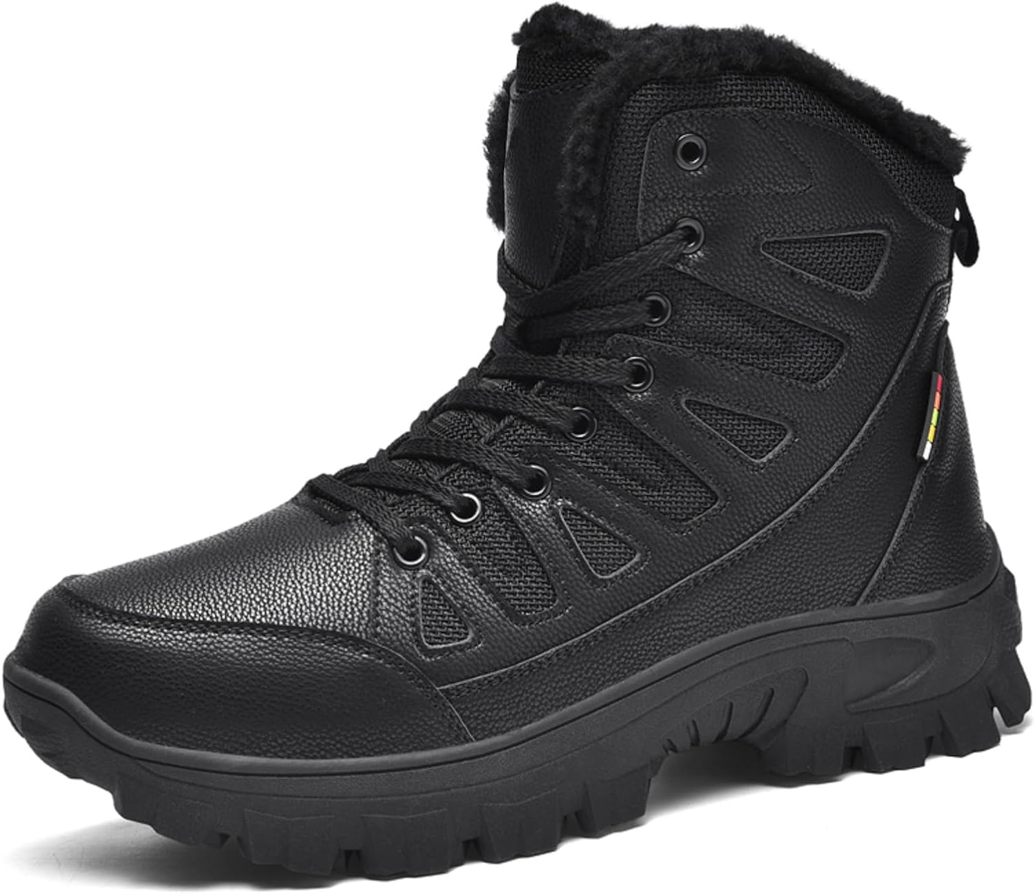 

Мужские зимние ботинки водонепроницаемые с теплой шерстяной подкладкой, зимние походные ботинки, противоскользящие, удобные для работы на улице, ботинки для туристов и трекинга Generic, черный
