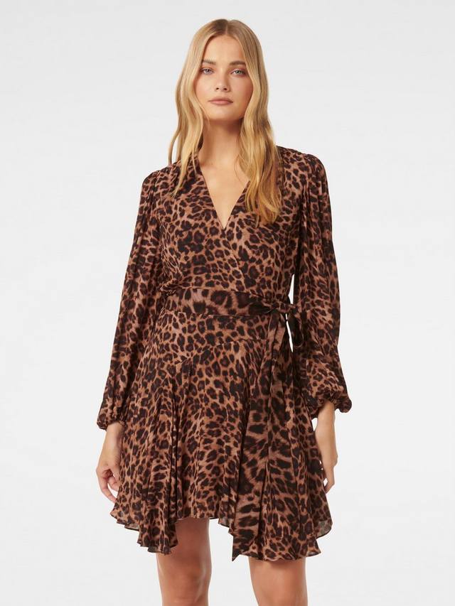 

Платье мини Amila с леопардовым принтом и вставками godet Forever New, Brown