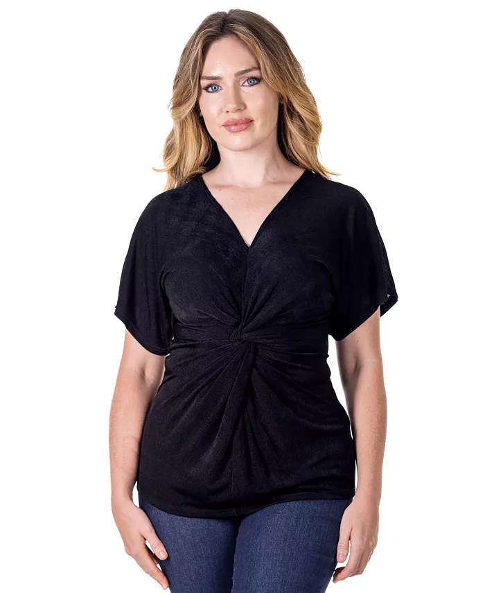 

Миниатюрный топ-кимоно с V-образным вырезом и узлом спереди 24seven Comfort Apparel, черный