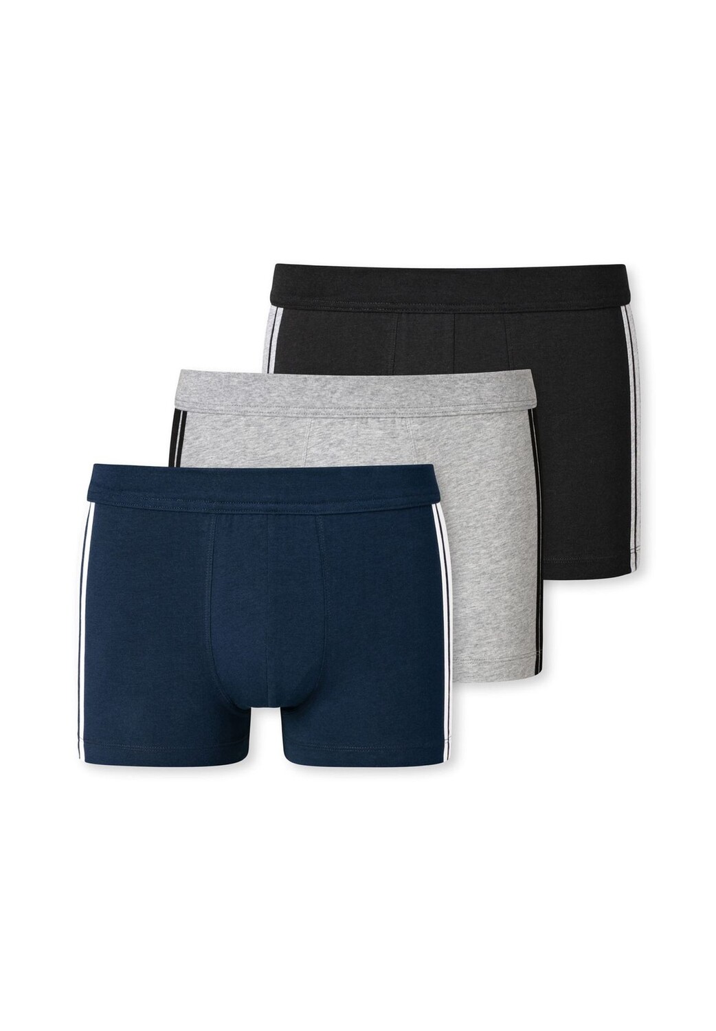 

Мужские шорты, упаковка 3 шт. – 95/5, хлопок стрейч, полоски по бокам SCHIESSER, цвет Schwarz Grau Dunkelblau