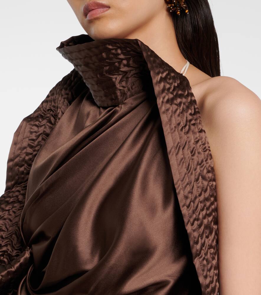 Асимметричный топ из сатина с шелком с драпировкой Dries Van Noten, Brown — фото 4