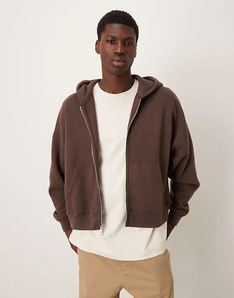 

Укороченная толстовка с капюшоном на молнии от Abercrombie & Fitch коричневого цвета