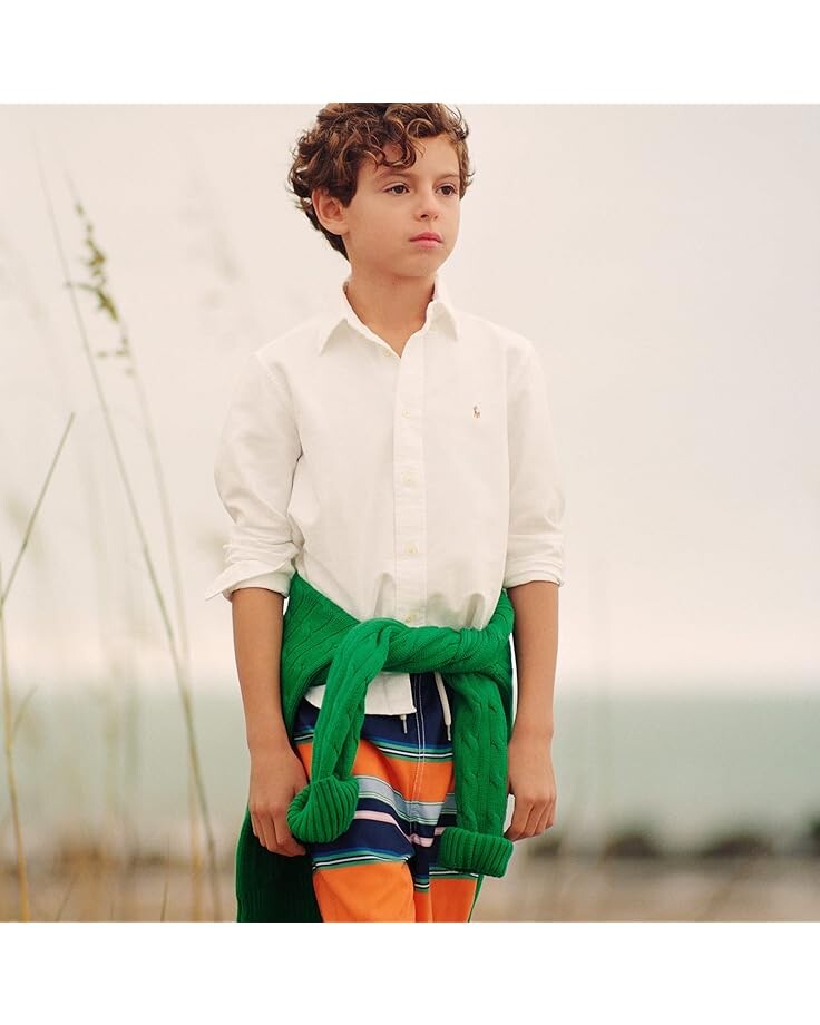 Рубашка Polo Ralph Lauren Kids Cotton Oxford Sport Shirt, белый — фото 4