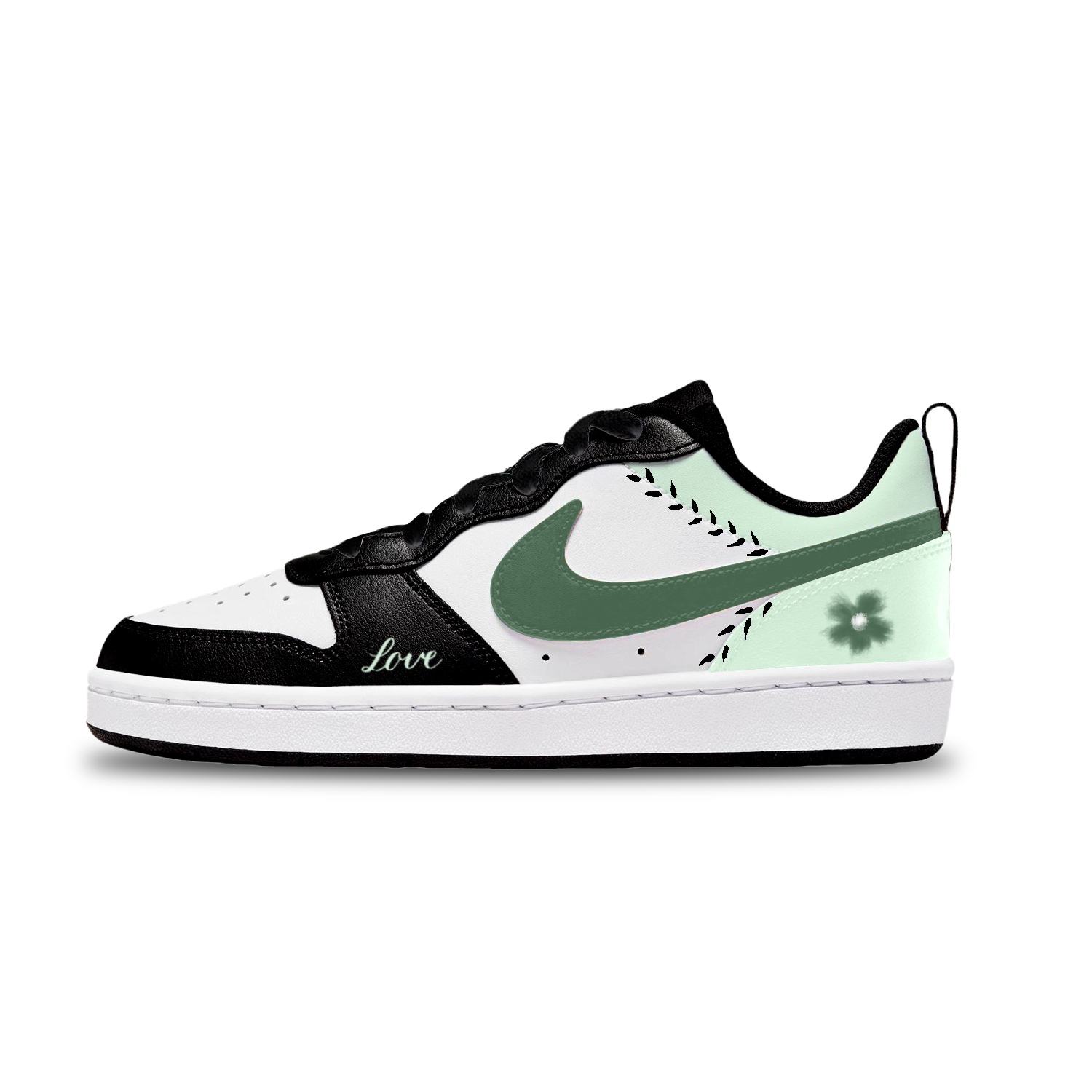 

Court Borough Green Floral Vine нескользящие устойчивые к истиранию низкие детские скейтерские кроссовки Nike, белый/черный/зеленый
