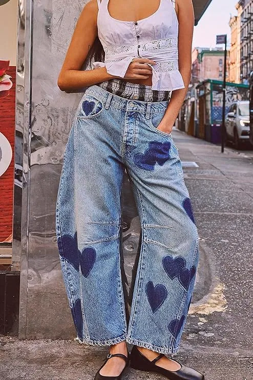 Джинсы boyfriend с принтом, бренд не указан, цвет C-heart — фото 3