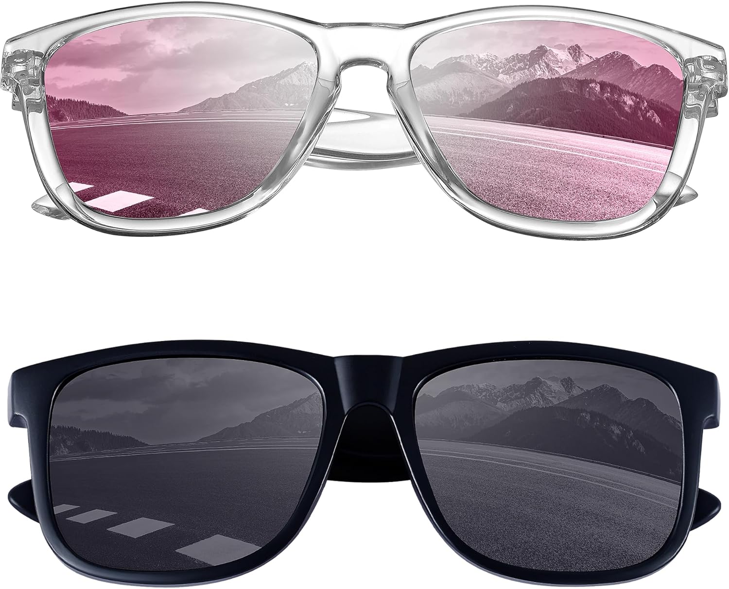 

Классические поляризованные солнцезащитные очки KesaPlan для женщин и мужчин, модные ретро-солнцезащитные очки для женщин и мужчин для вождения, защита от УФ-излучения, 2 Pack Pink Mirrored + Matte Black