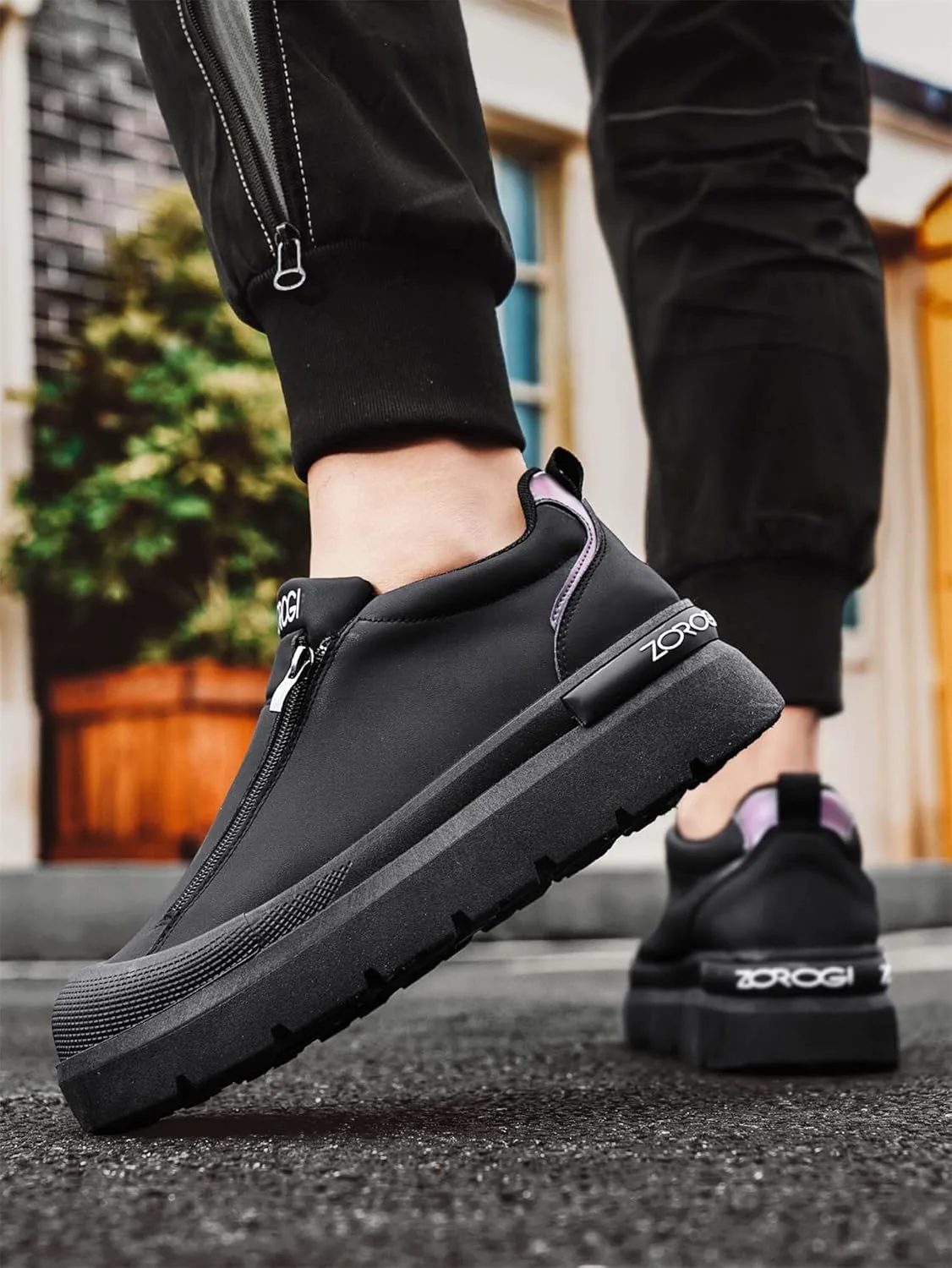 Men's Double Zipper Baotou Fashionable Sports Simple Leisure Low Cut Waterproof Board Kitchen Shoes Generic, черный — фото 4
