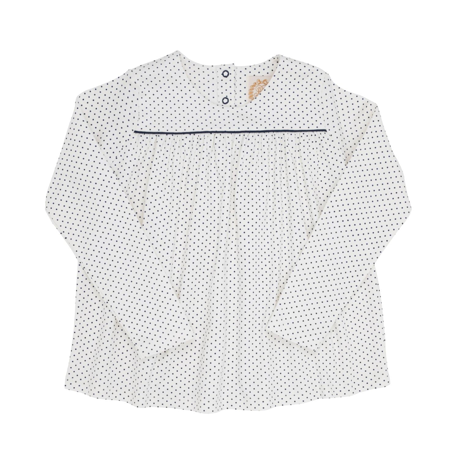 

Длинный рукав, топ Girl's Dowell Day в цвете Palmetto Pearl с микроточками Nantucket Navy The Beaufort Bonnet Company