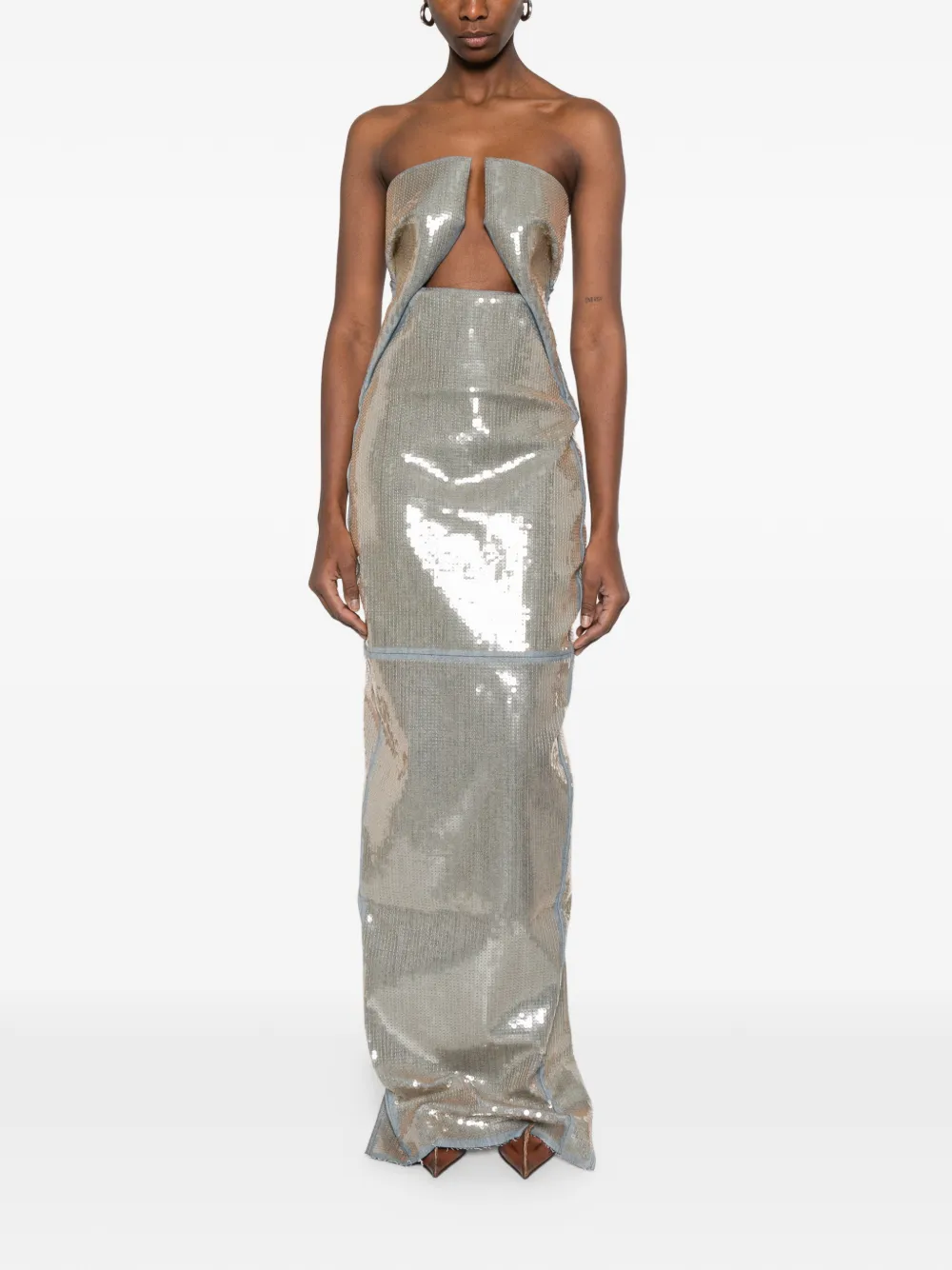 

Макси-платье с отделкой пайетками Rick Owens, серый