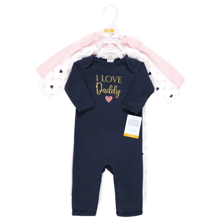 Хлопковый комбинезон для малышей Hudson Baby, girl daddy розовый темно-синий — фото 2