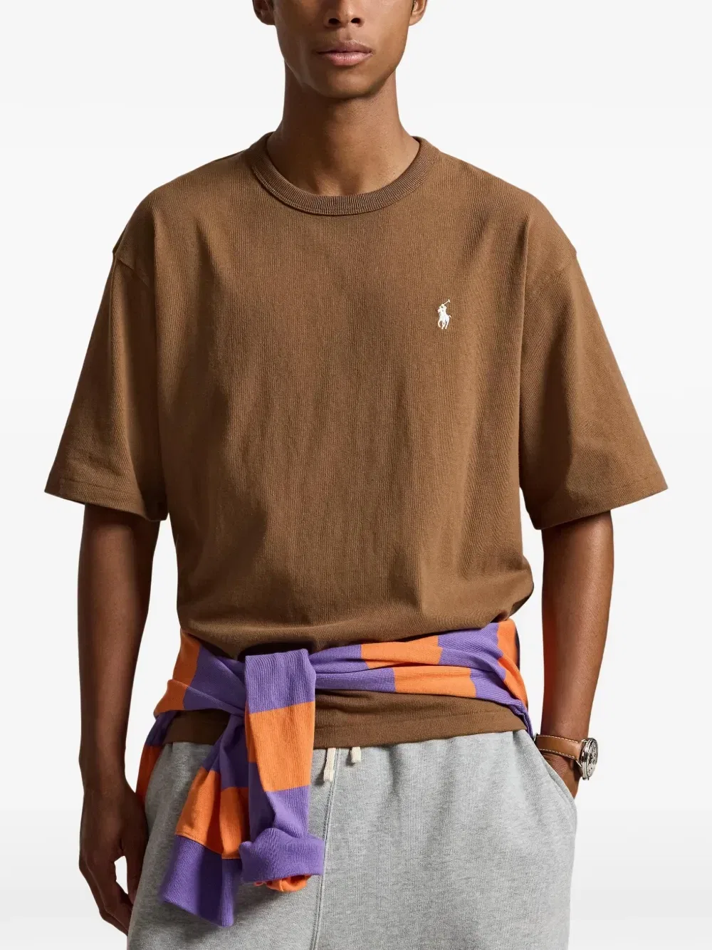 Футболка с круглым вырезом из джерси свободного кроя Polo Ralph Lauren, коричневый — фото 3