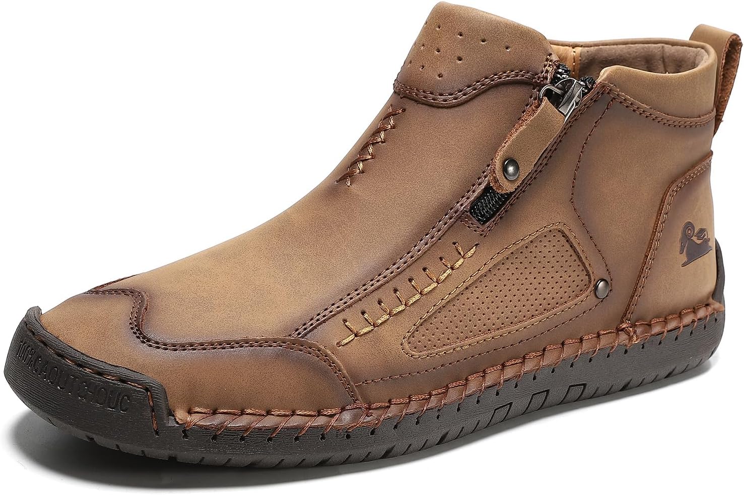 

Мужские кожаные ботинки NXNBHSL с ручной строчкой, круглый носок, ботинки до щиколотки с боковой молнией, модные, удобные, винтажные, легкие, для прогулок, вождения, средние по высоте, для повседневной носки и офиса, коричневый