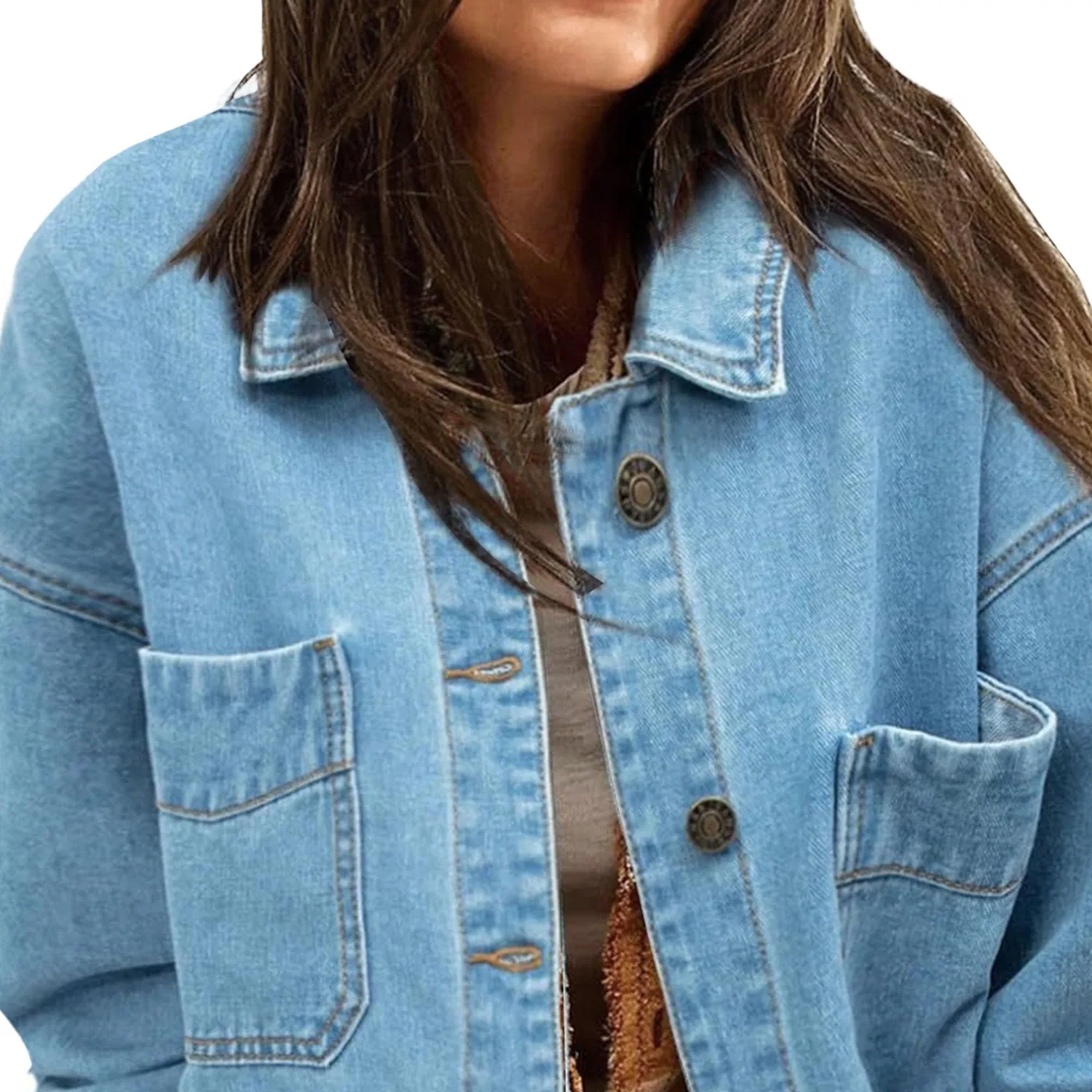 Женское джинсовое пальто oversize с длинным рукавом, Cielo blu — фото 3