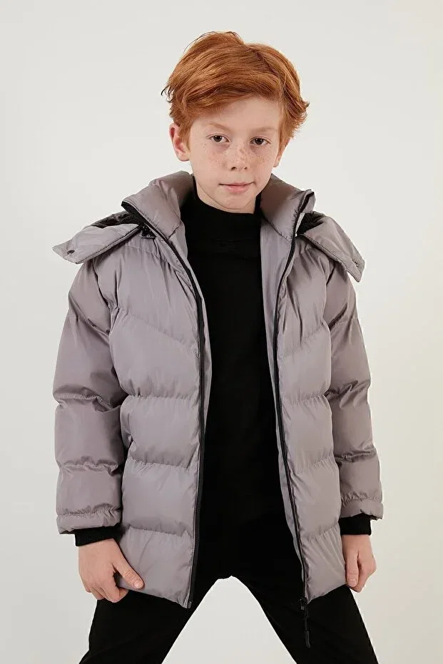 Детское зимнее пальто для девочек на молнии с капюшоном Lela, Light Gray — фото 4