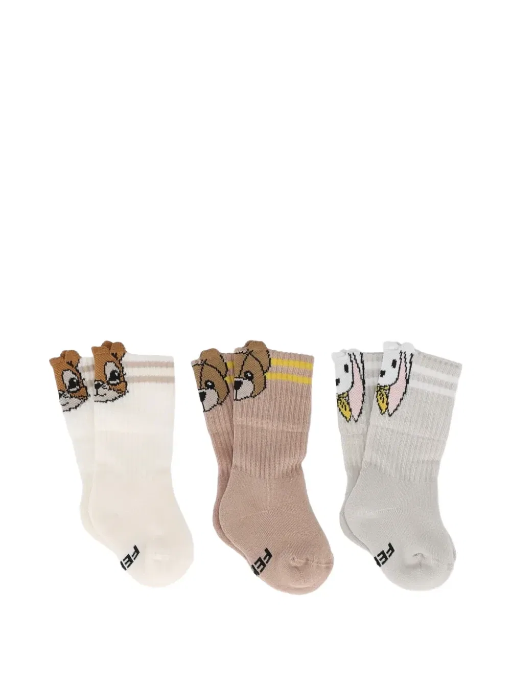 Носки с жаккардовым узором Mascotte (комплект из трех штук) Fendi Kids, бежевый — фото 2