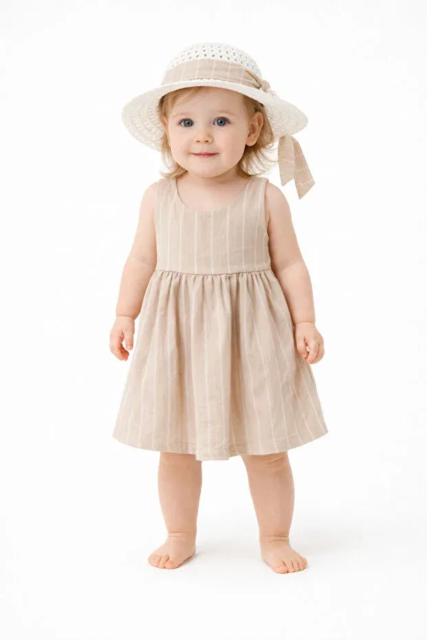 Детское платье для девочек полосатое с головным убором и бантом Chicsy Baby, Fuchsia