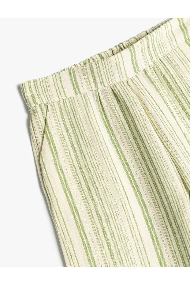 Детские брюки для девочек с широкой штаниной, с завязками, Koton, Green Striped — фото 3