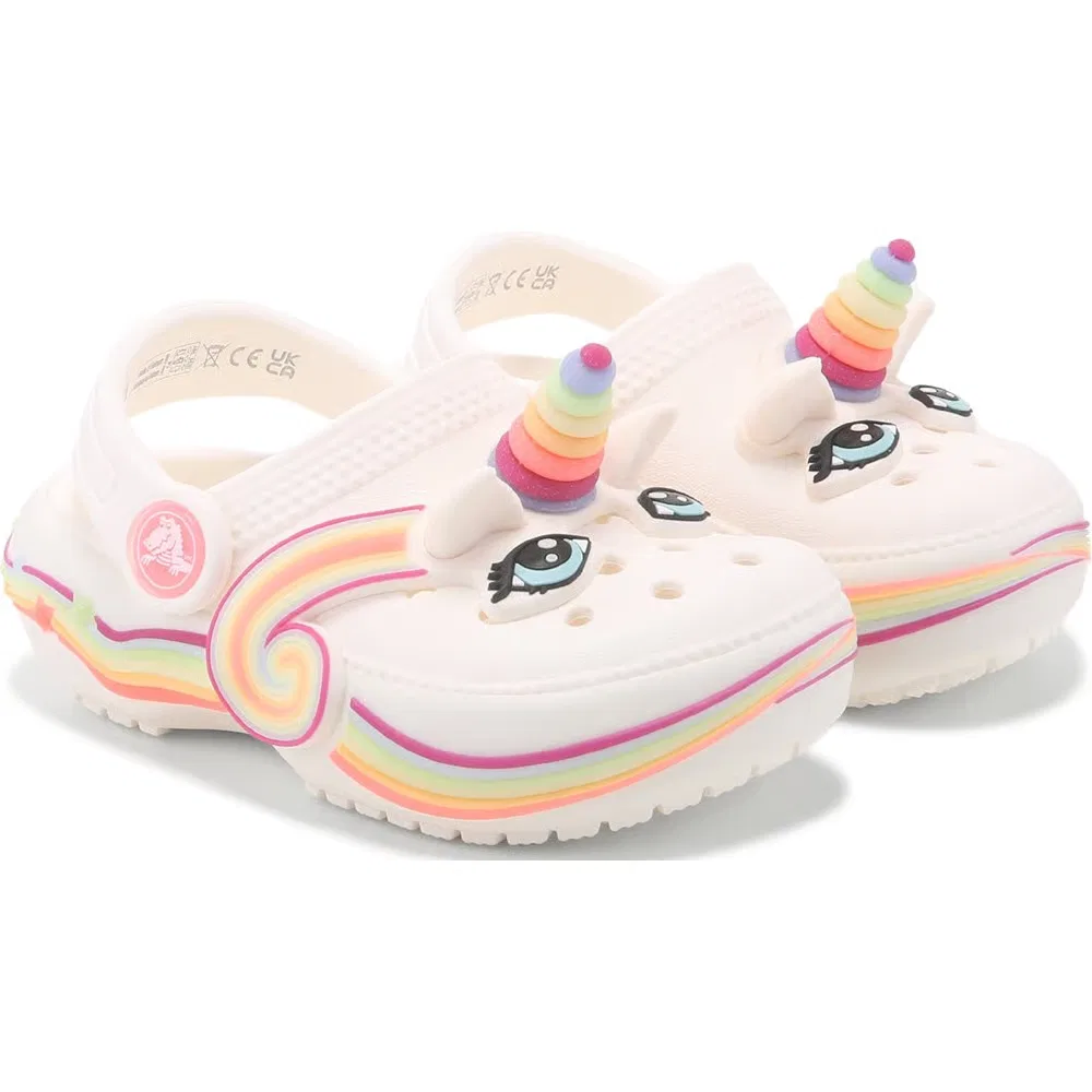 Детские классические светящиеся сабо с графическим рисунком для малышей Crocs, Chalk Unicorn