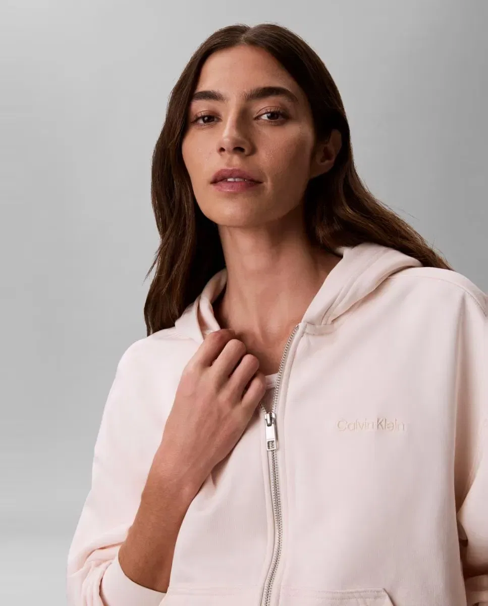 Женская толстовка на молнии хлопковая Calvin Klein, Blanco — фото 3