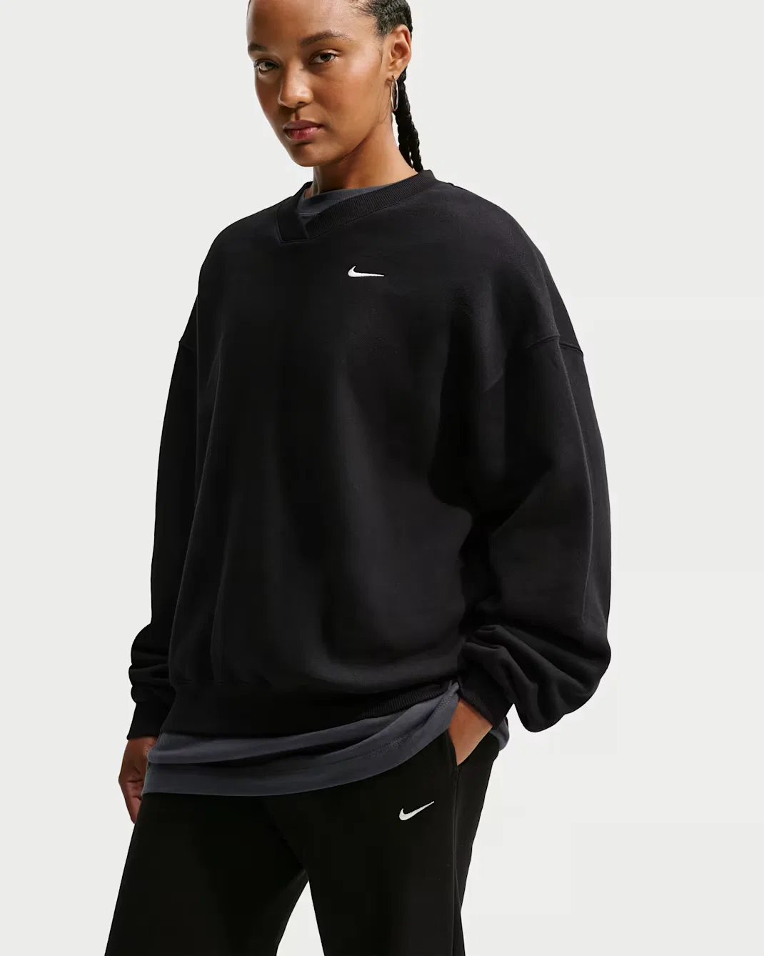 Женская свободная кофта с V-образным вырезом Nike Studio Fleece Medium Weight, Total Black/Sail